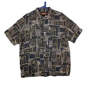 Tori Richard Shirt Men Extra Large Black Silk Cocktail Barware Print Button Up